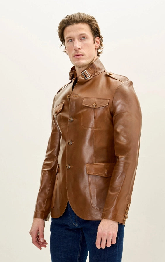 Wholesale Men's Genuine Leather Safari Jacket – Brown