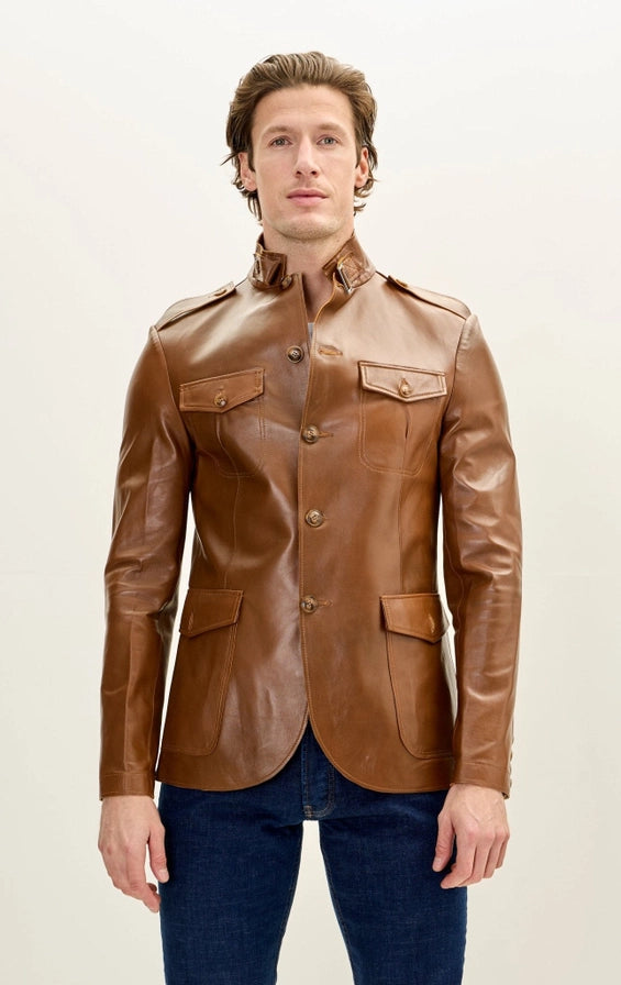 Wholesale Men's Genuine Leather Safari Jacket – Brown