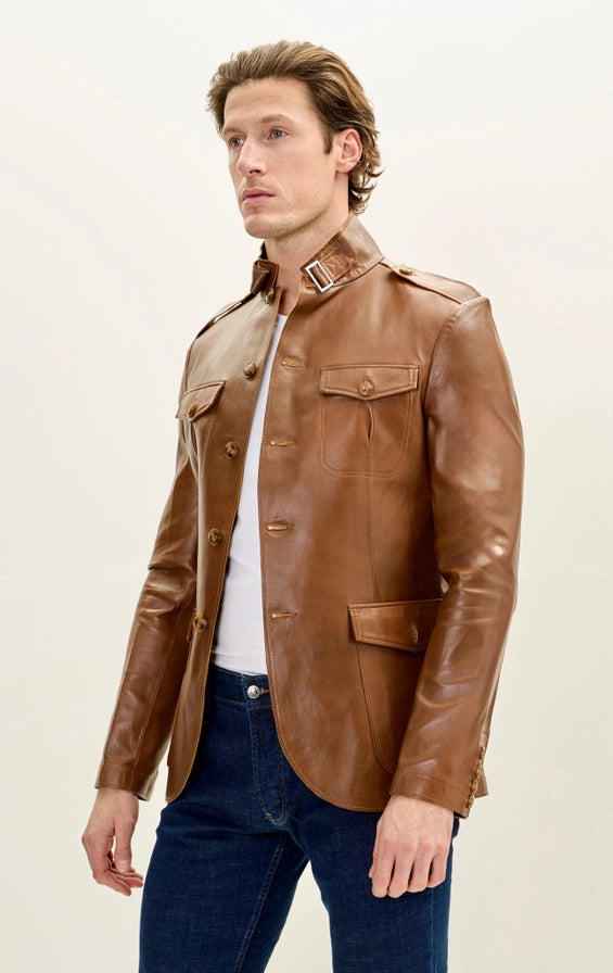 Wholesale Men's Genuine Leather Safari Jacket – Brown