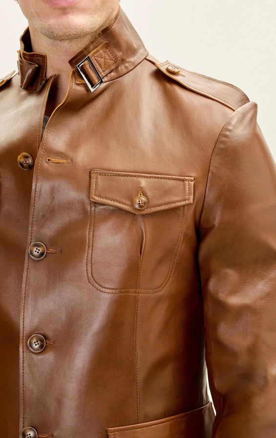 Wholesale Men's Genuine Leather Safari Jacket – Brown